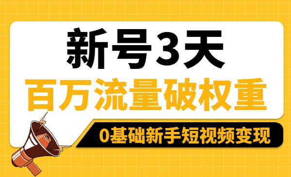 新号3天百万流量破权重,0基础新手短视频变现训练营_wwz