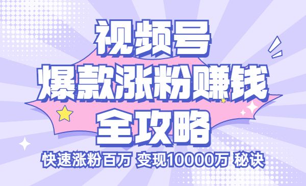 视频号爆款涨粉赚钱全攻略，快速涨粉百万 变现10000万 秘诀_wwz