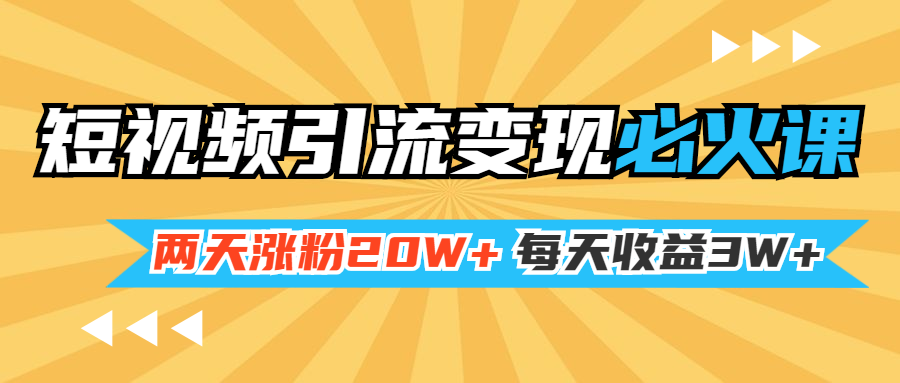 视频引liu变现必火课,两天张fen20W+,每天收益3W+_wwz