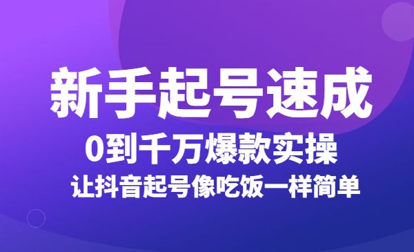 新手起号必备速成班课程:0到千万爆款实操,让抖音起号像吃饭一样简单_wwz